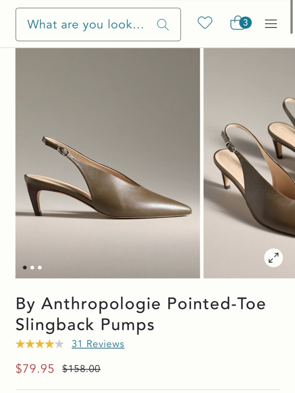 Anthropologie khaki Pointed Slingback Heels - Picture 8 of 8